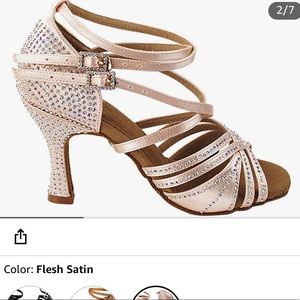 Flesh Satin Strappy Rhinestone Heels